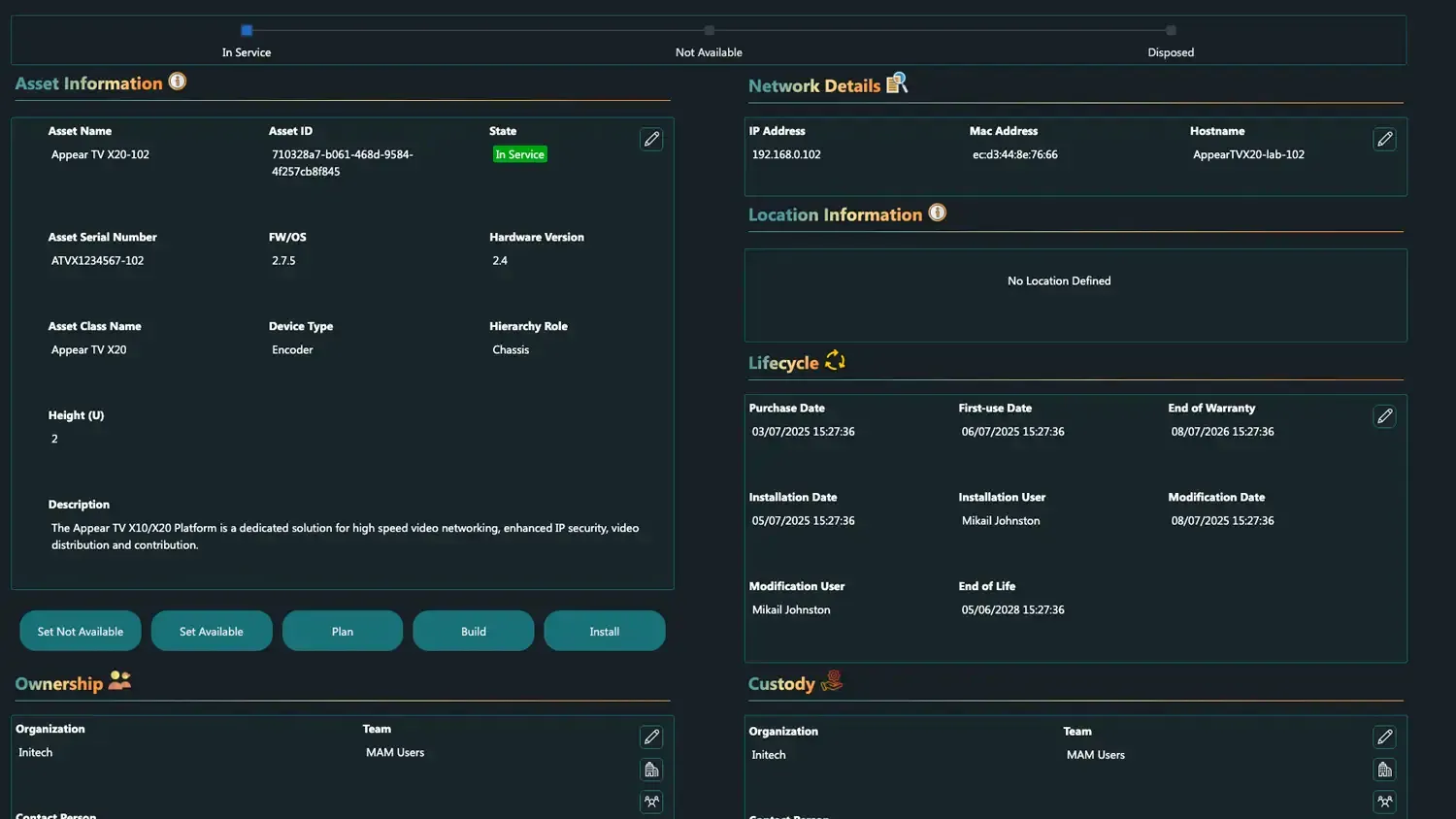 Screenshot of the DataMiner Asset Manager application.