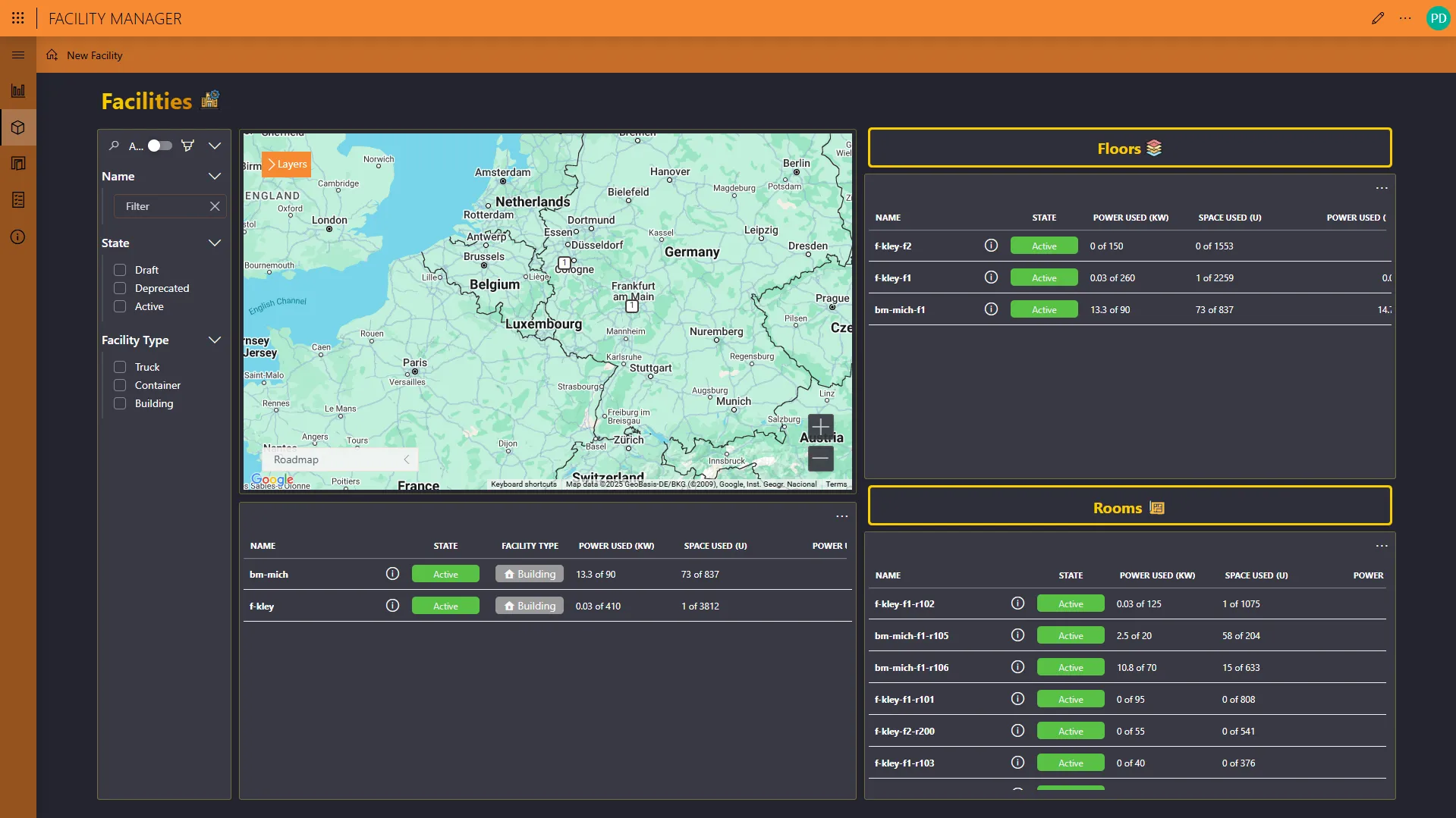 Screenshot of the Facility Manager application