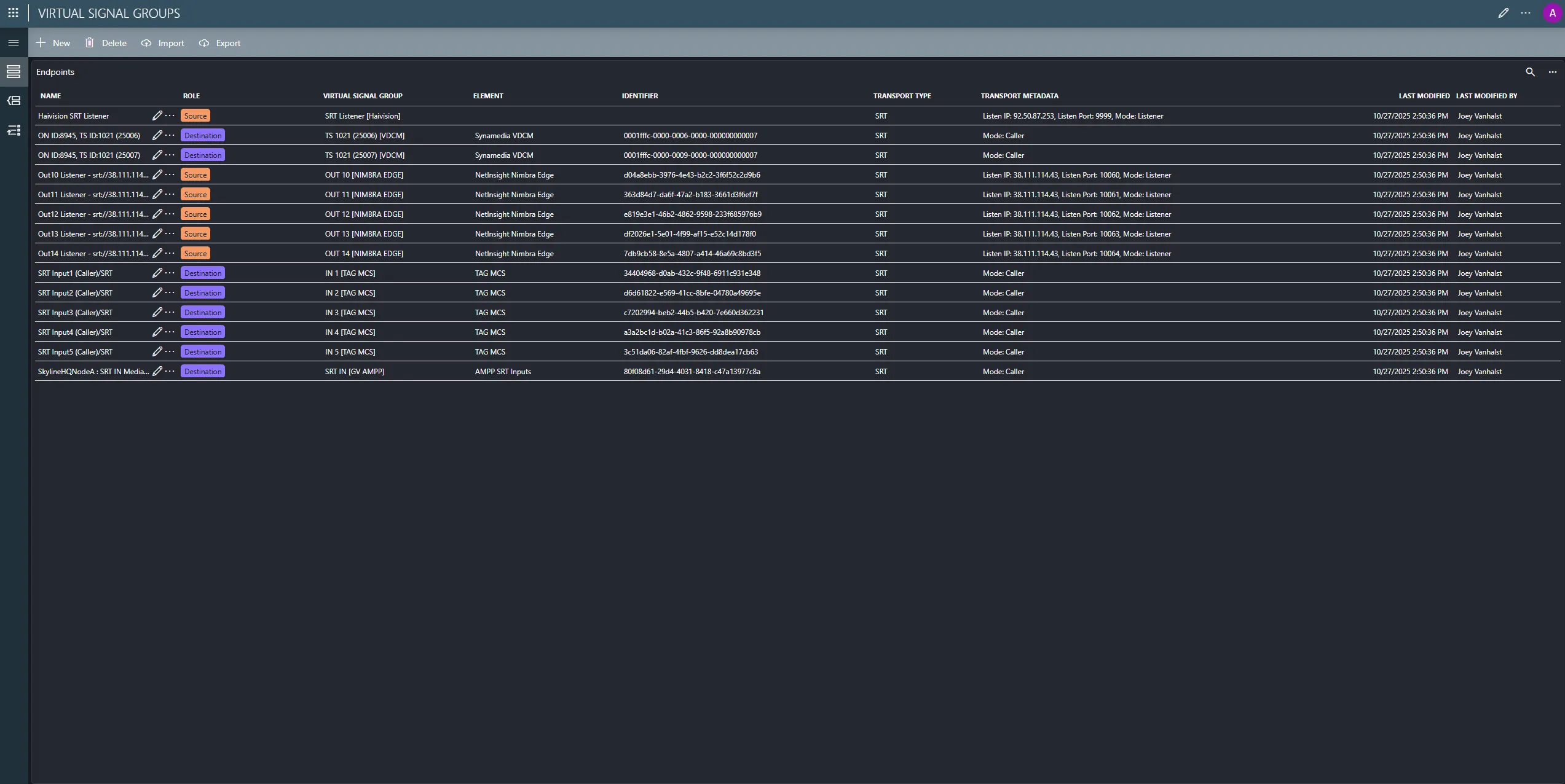 Screenshot of the Virtual Signal Groups application